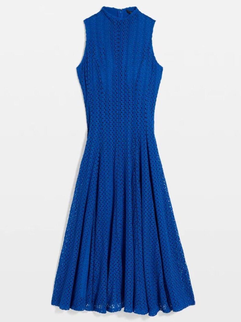 WHBM $240 STRETCHY WRINKLE FREE Mock Neck Knit Lace Midi Dress Nautical Blue - Picture 2 of 10